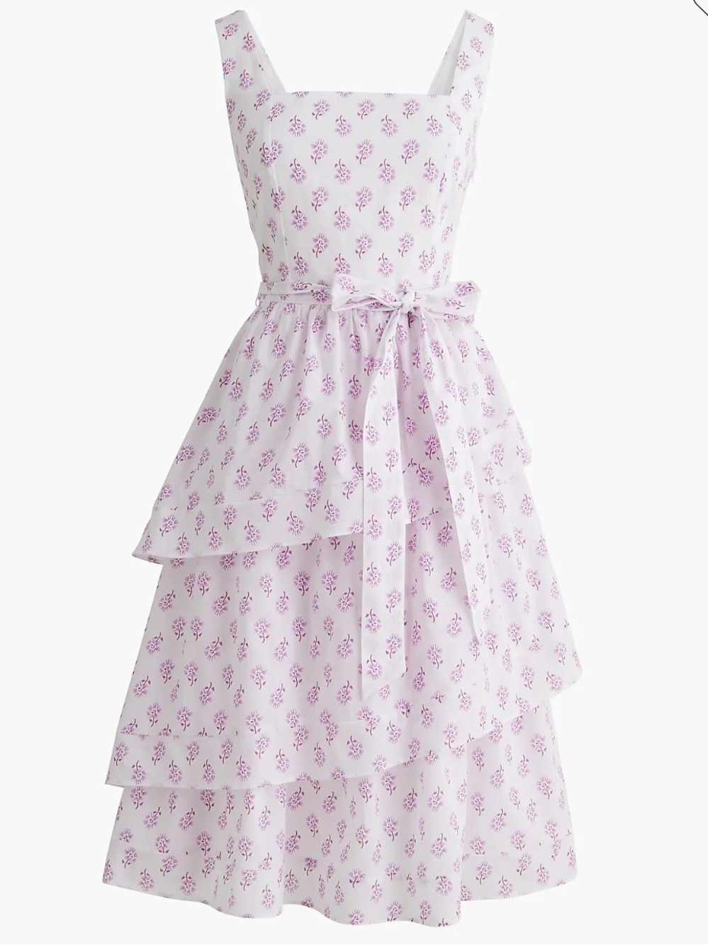 J. Crew Sleeveless Women’s SZ 6 Belted Tiered Midi Dress Purple Floral cotton